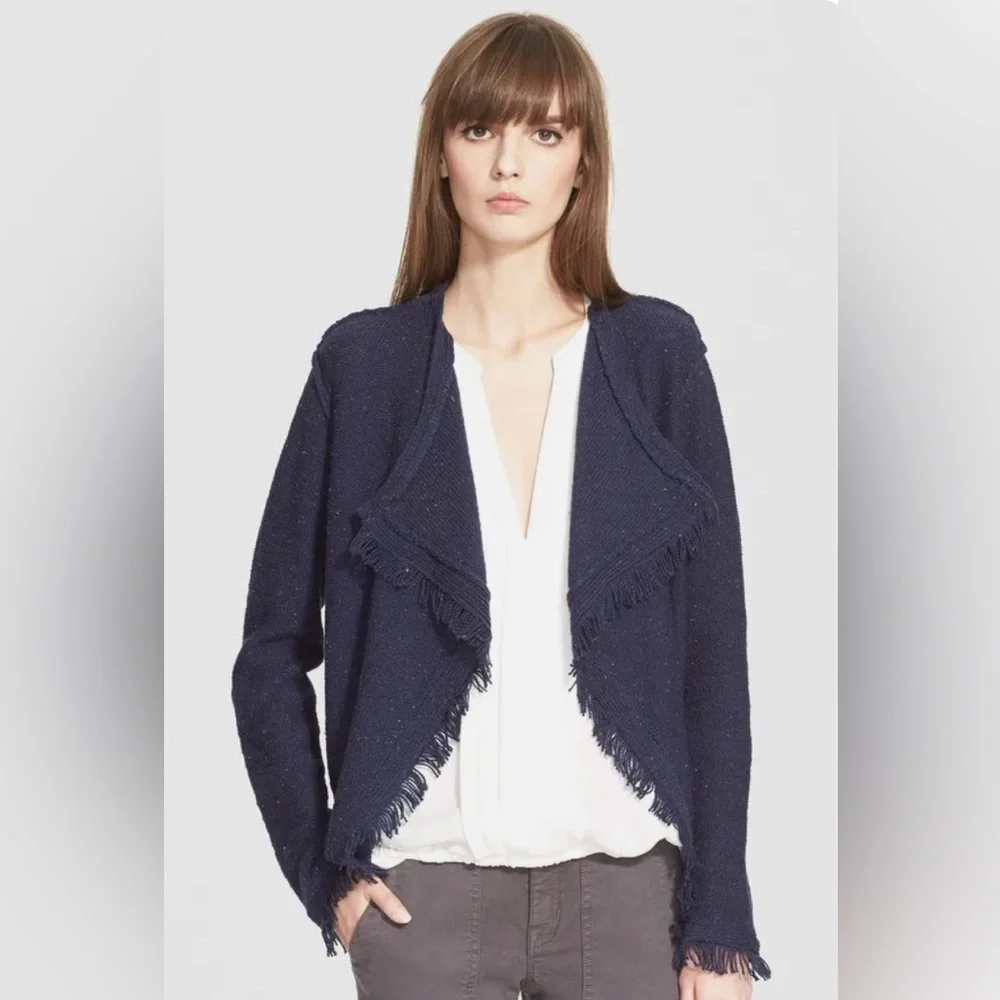 Joie Nalah Draped Fringe Cardigan Navy Size M